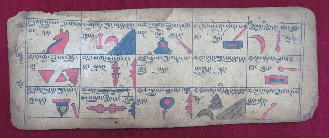 Ersu astrologisk almanak i en halv måned med Ersu Shaba -piktogrammer og forklaringer på tibetansk af Unbekannt Unbekannt