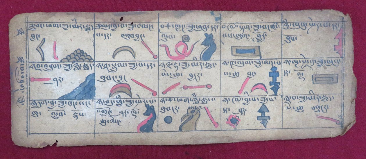 Ersu astrologisk almanak i en halv måned med Ersu Shaba -piktogrammer og forklaringer på tibetansk af Unbekannt Unbekannt
