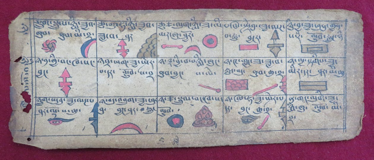 Ersu astrologisk almanak for halvdelen af den 5. måned, med Ersu Shaba piktogrammer og forklaringer på tibetansk af Unbekannt Unbekannt