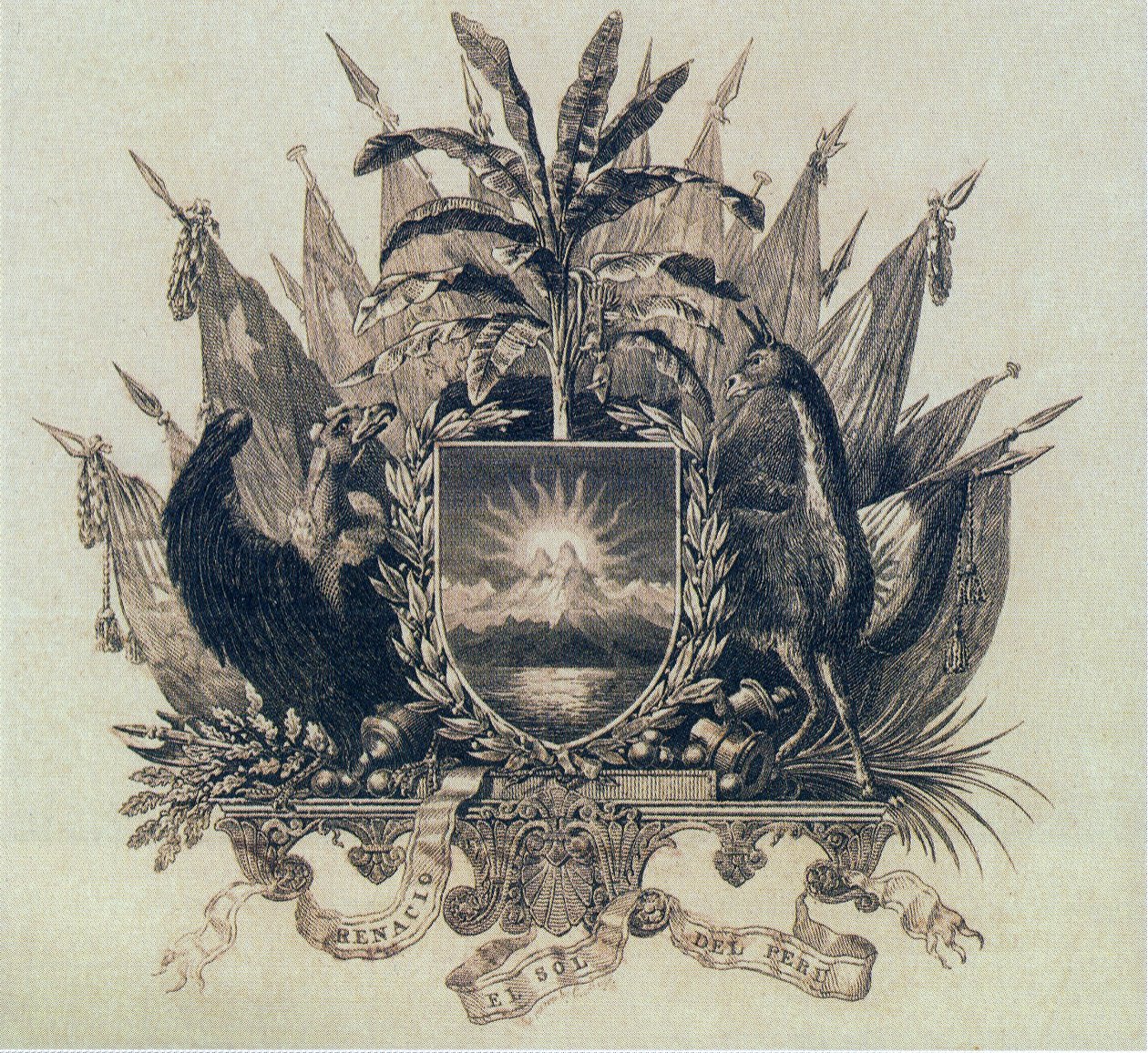 Skjold af Republikken Peru skabt af San Martín den 21. oktober 1821 af Unbekannt Unbekannt