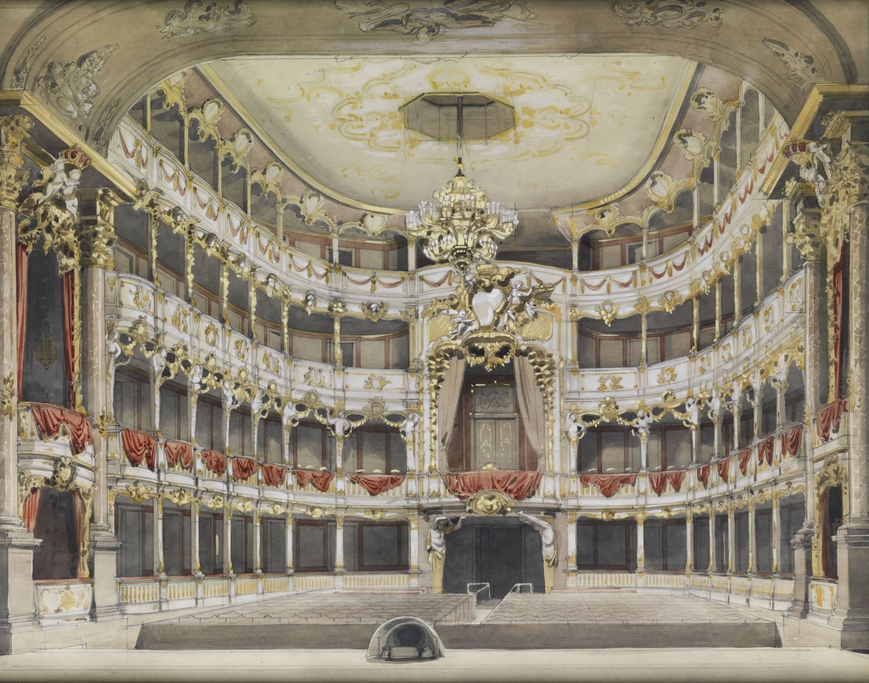 Interiør af Residenztheater i München (Cuvilliés-Theater) af Unbekannt Unbekannt
