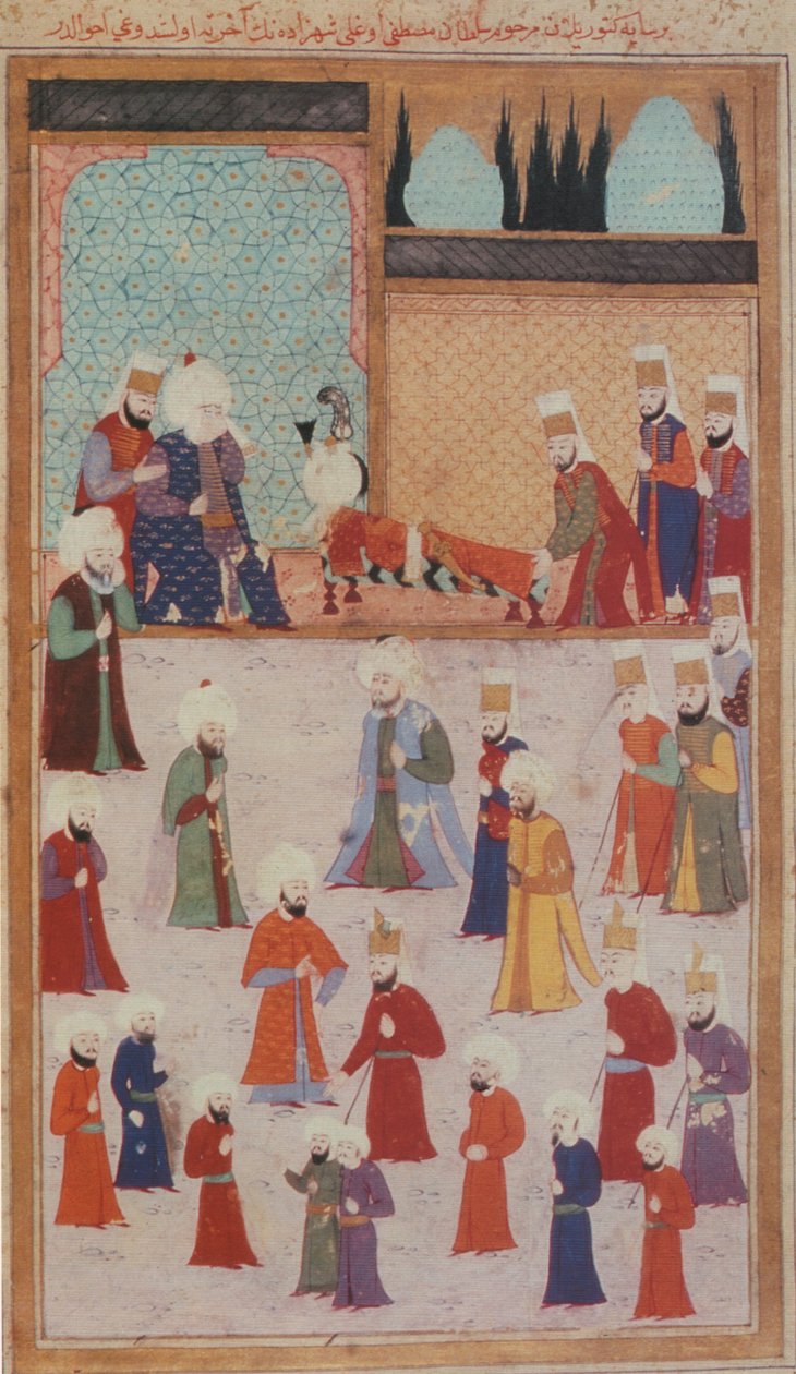 Osmannisk miniaturebillede af begravelsen af prins Mustafa i Bursa af Unbekannt Unbekannt