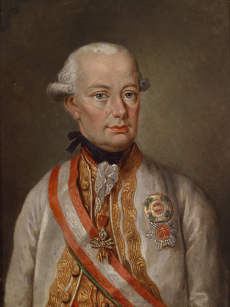 Portræt af den hellige romerske kejser Leopold II (1747-1792) i fieldmarshallens uniform med medaljer af Unbekannt Unbekannt