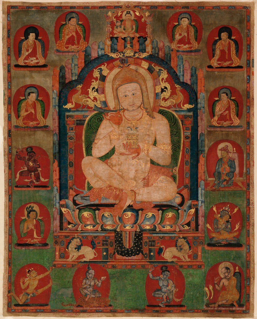 Portræt af Jnanatapa omgivet af lamas og mahasiddhas af Unbekannt Unbekannt