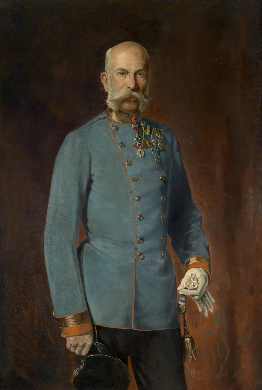 Portræt af den gamle kejser i feltmarskaluniform med medaljer af Unbekannt Unbekannt