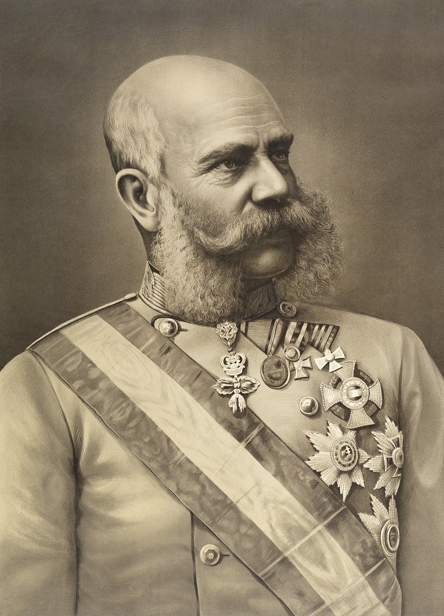 Portræt litografi af kejser Franz Joseph I i uniform med medaljer af Unbekannt Unbekannt