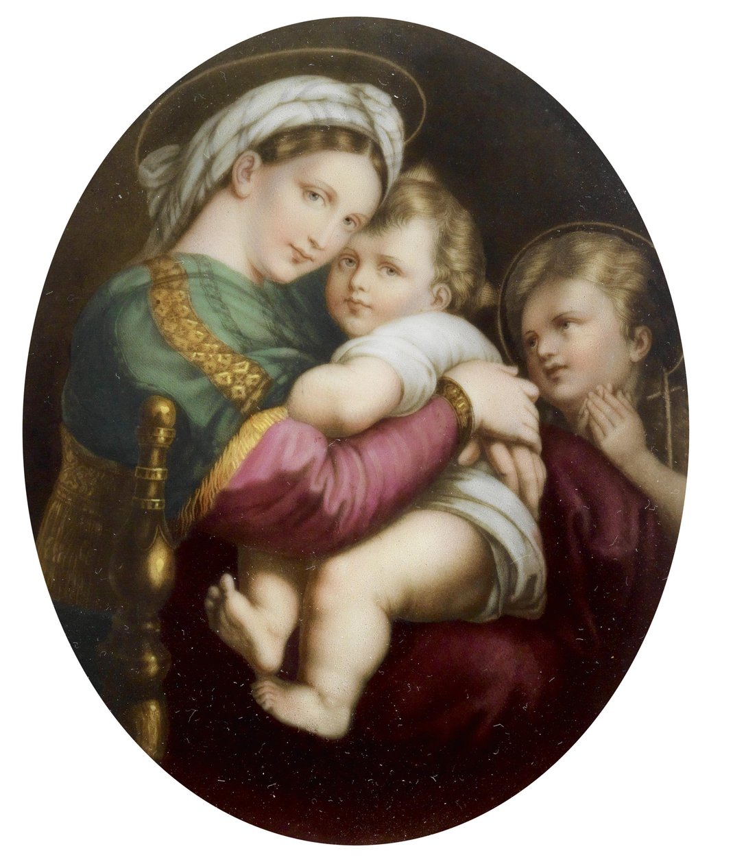 Porcelænsmedalje efter Madonna della sedia af Raphael af Unbekannt Unbekannt