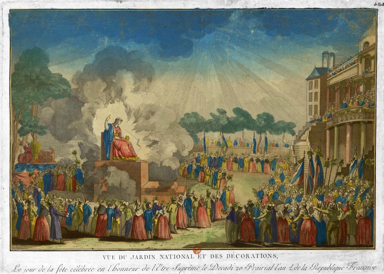 Udsigt over Nationalhaven og dens dekorationer, på festdagen fejret til ære for det Højeste Væsen (Festival of the Supreme Being) af Unbekannt Unbekannt