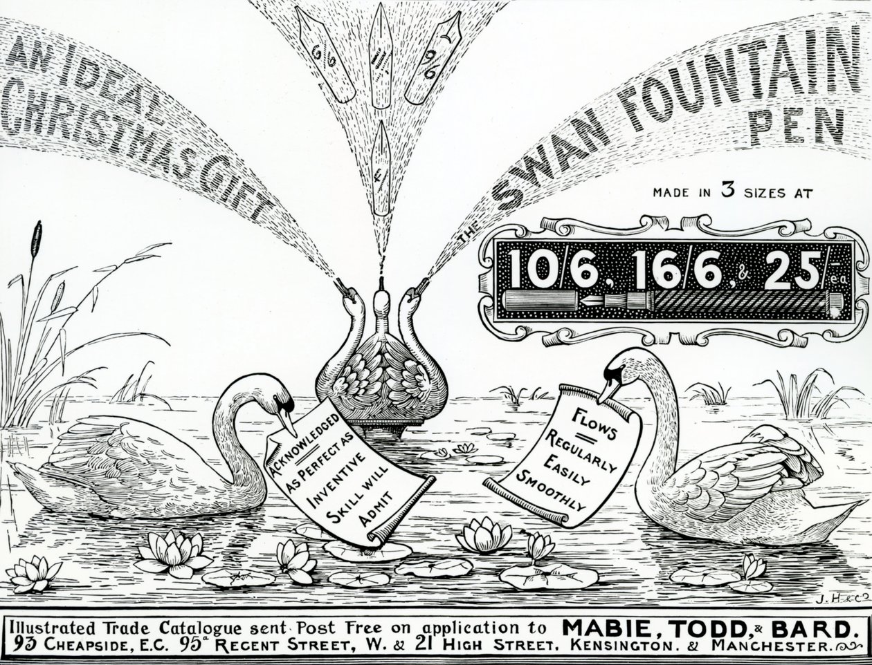 Annonce for Swan Fyldepenne, fra et Illustrated Trade Catalogue, ca. 1900-10 af Unbekannt Unbekannt