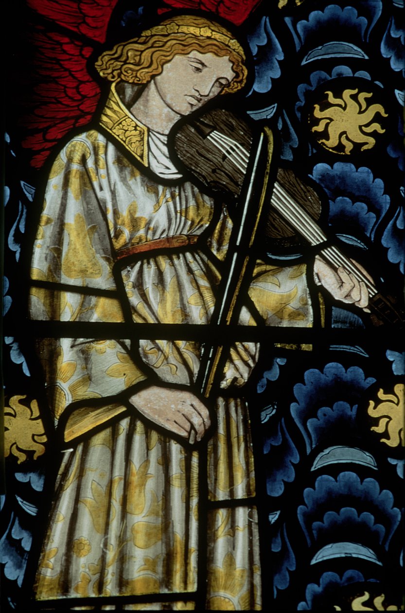 Engel med violin, farvet glasvindue designet af William Morris (1834-96), 1869 (se også 54932 & 77951) af Unbekannt Unbekannt