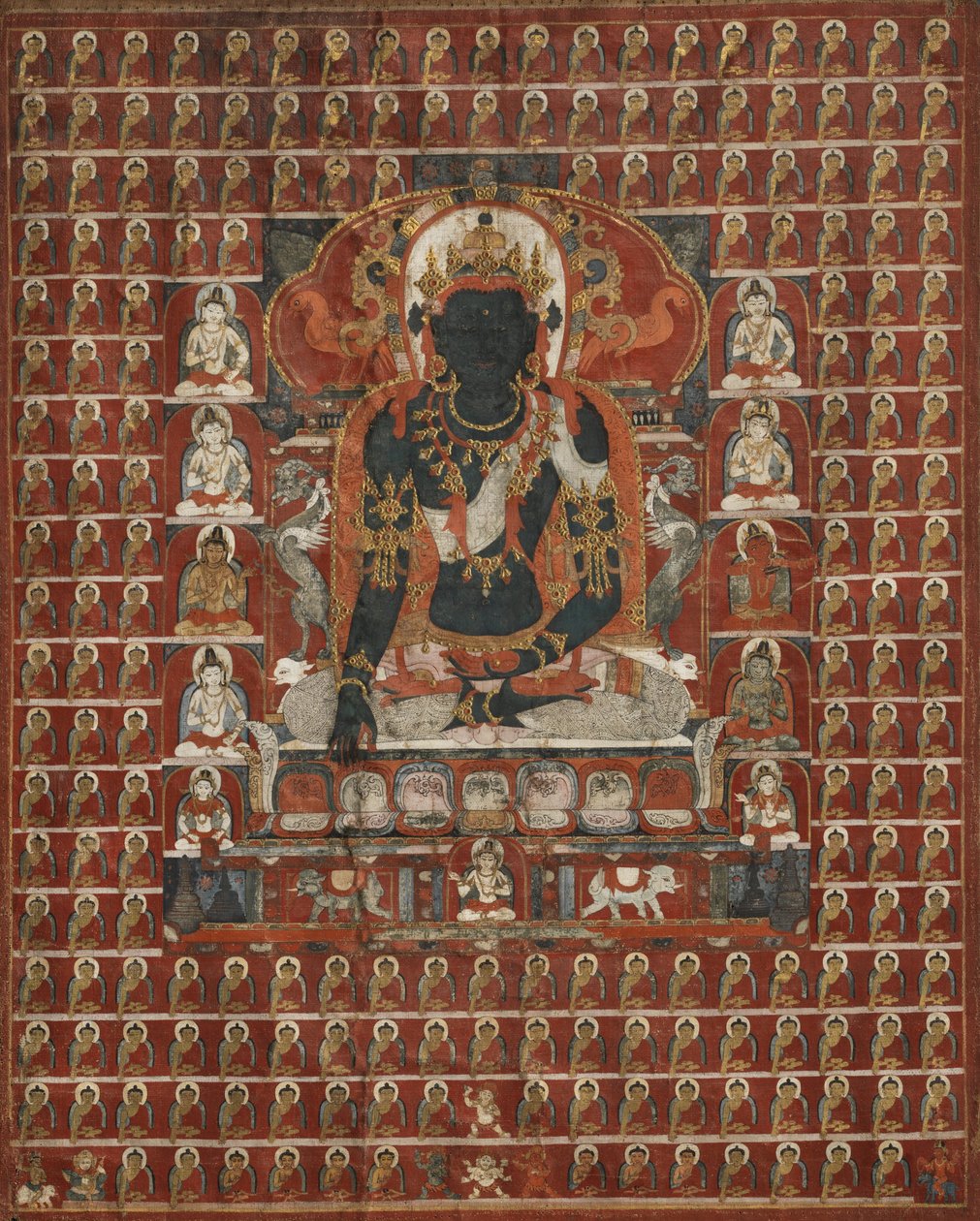 Buddha Akshobhya og den østlige forsamling i Sarvadurgatiparishodhana Mandala af Unbekannt Unbekannt