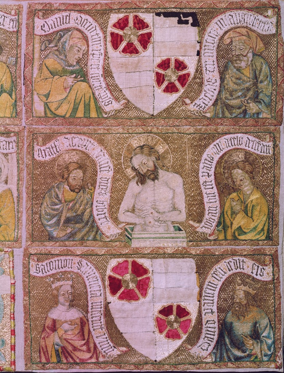 Kristus som sorgens mand med St. Matthæus og Skt. Johannes med Det Gamle Testamentes profeter og konger, detalje fra Trebon-alterets frontal, Bøhmen, ca. af Unbekannt Unbekannt