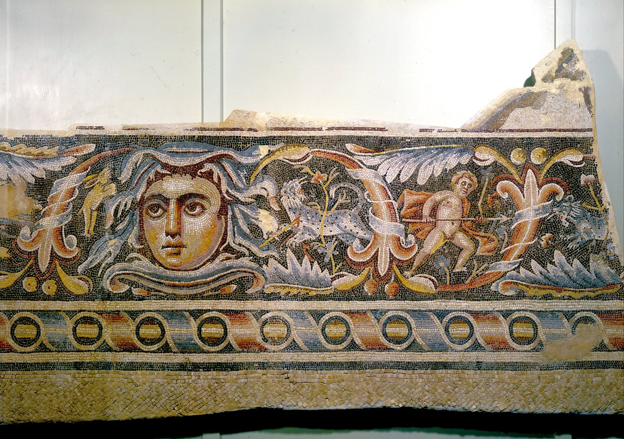 Detalje af et mosaikgulv fra triclinium (spisestue) i en romersk villa af Unbekannt Unbekannt
