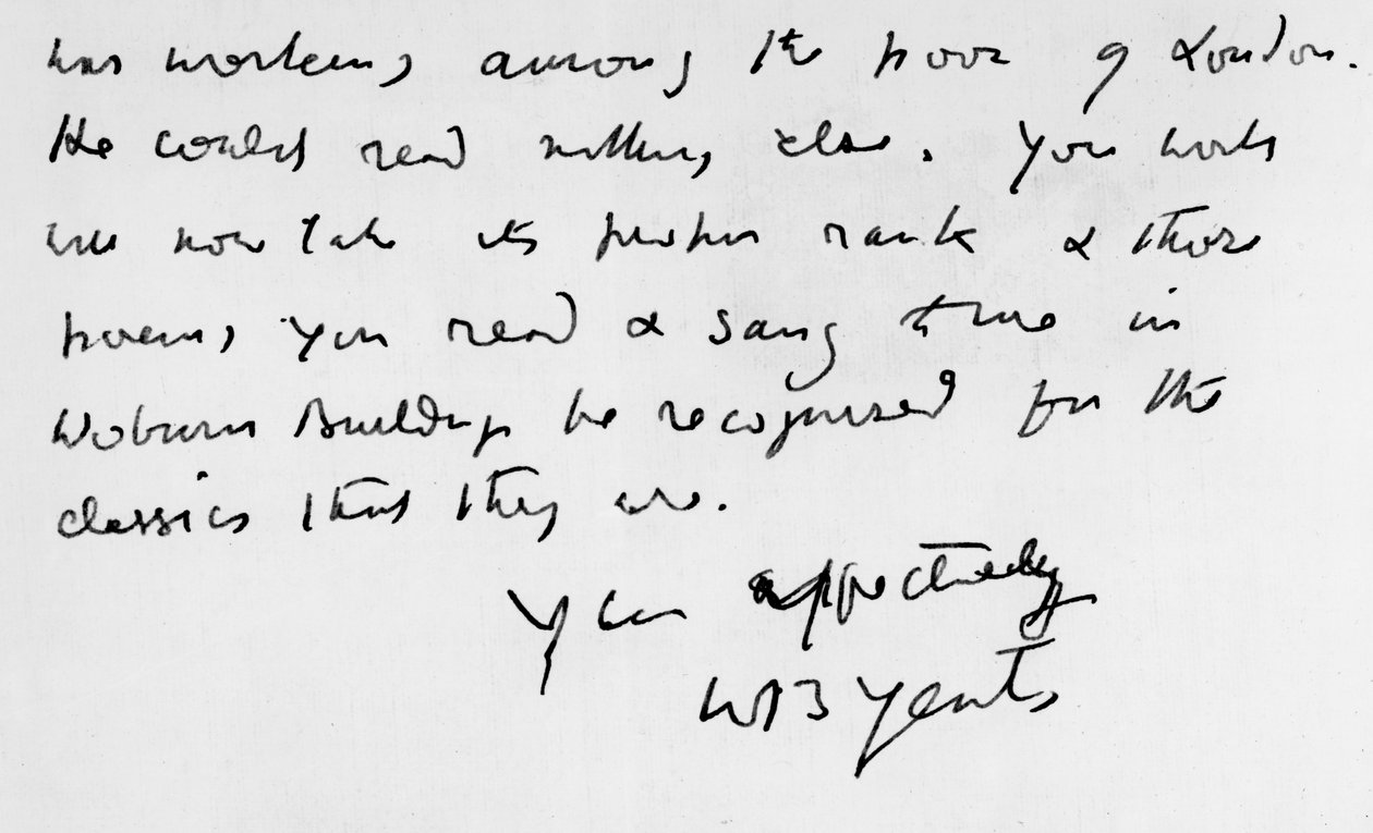 Uddrag fra et brev skrevet af W. B. Yeats (1865-1939) af Unbekannt Unbekannt