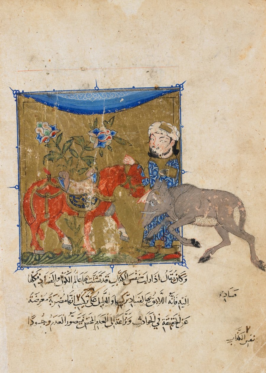 Folio fra en Sulwan al-Muta af Ibn Zafar; omvendt- Ornen og hesten af Unbekannt Unbekannt