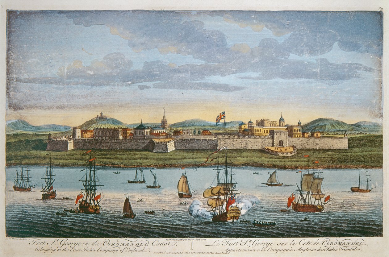Fort St. George, Coromandel Coast, Indien. Farvegravering af I Van Ryne, 1794 af Unbekannt Unbekannt