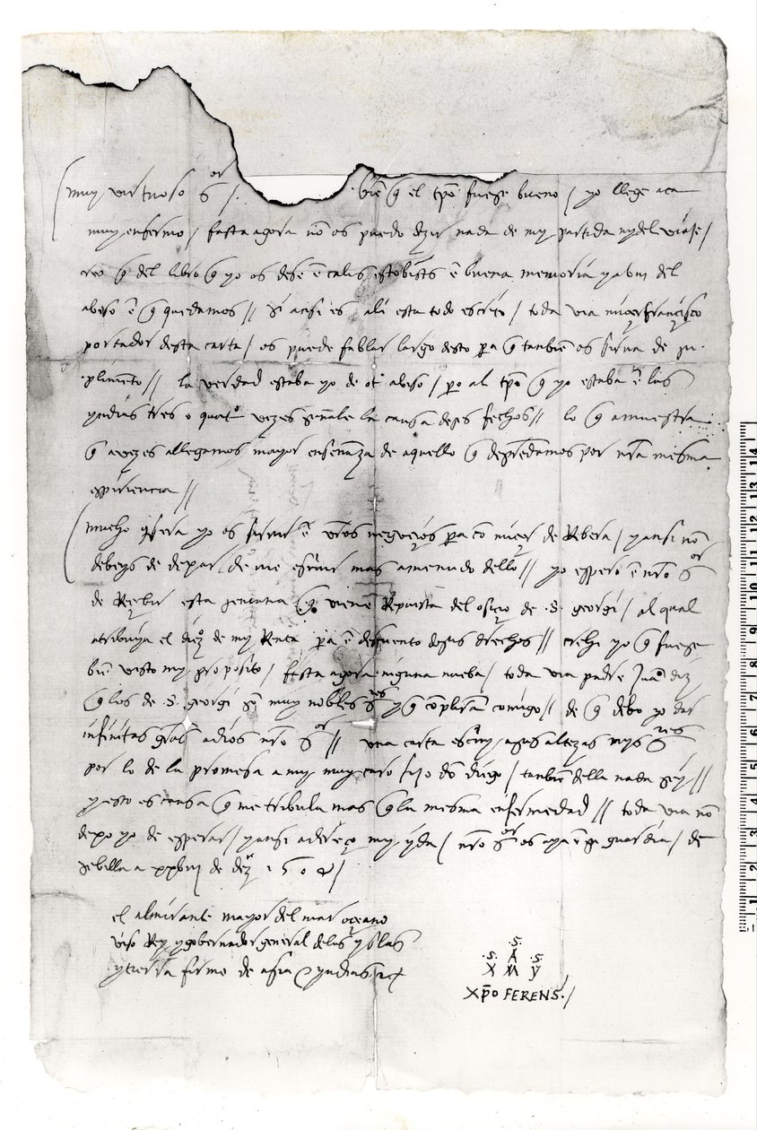 Fragment af brev skrevet af Christopher Columbus (1451-1506) af Unbekannt Unbekannt