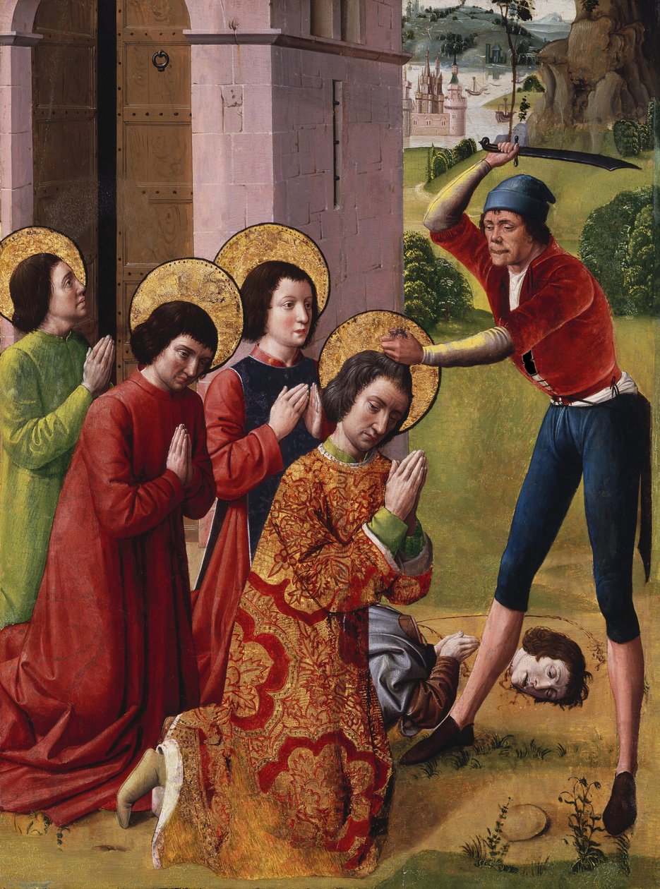 Fransk - Martyrdom af de hellige Cosmas og Damian med deres tre brødre, en del af en altertavle af Unbekannt Unbekannt
