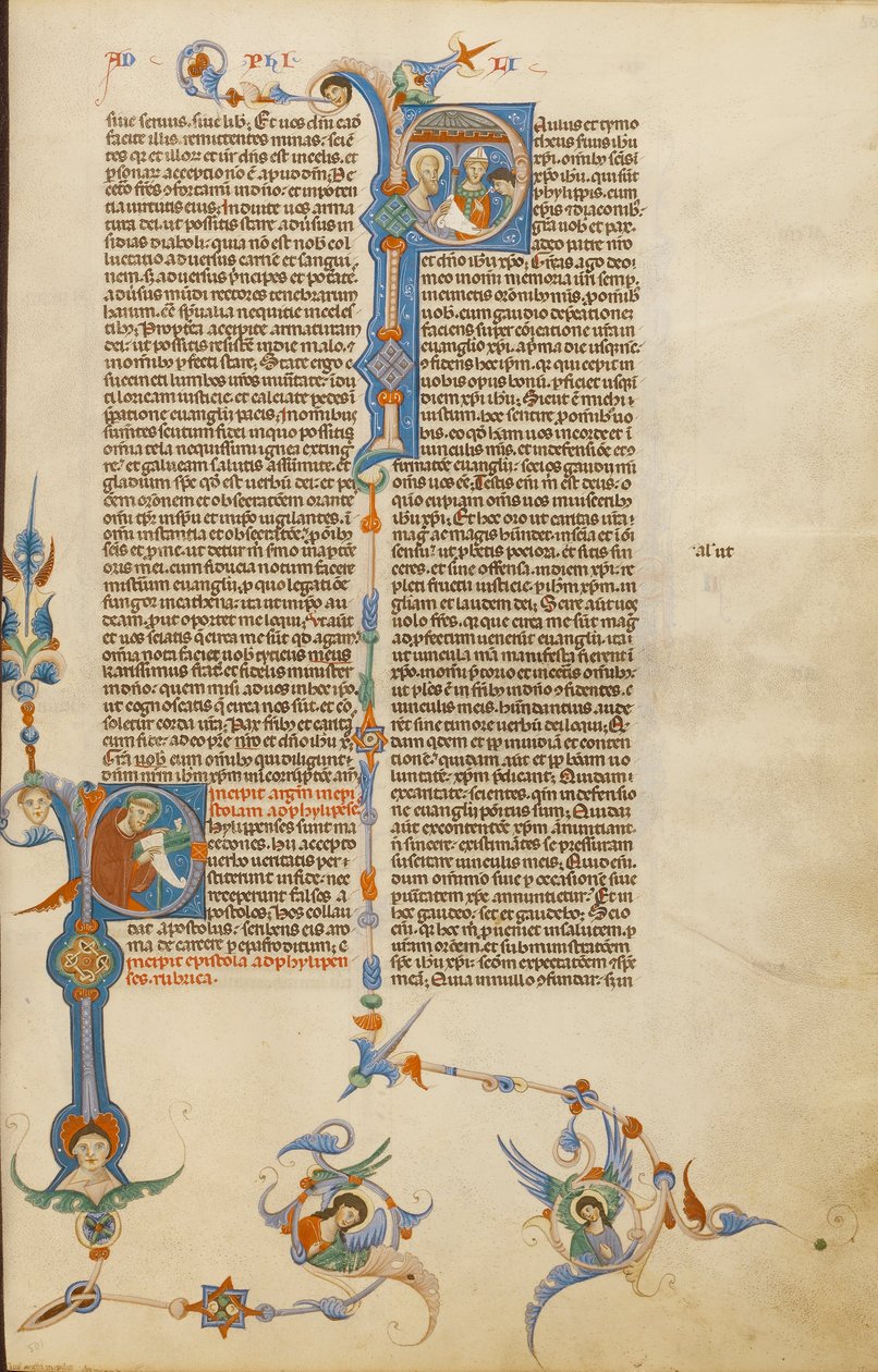 Initial P- Saint Paul; Initial P- En biskop, der giver et brev til en budbringer af Unbekannt Unbekannt