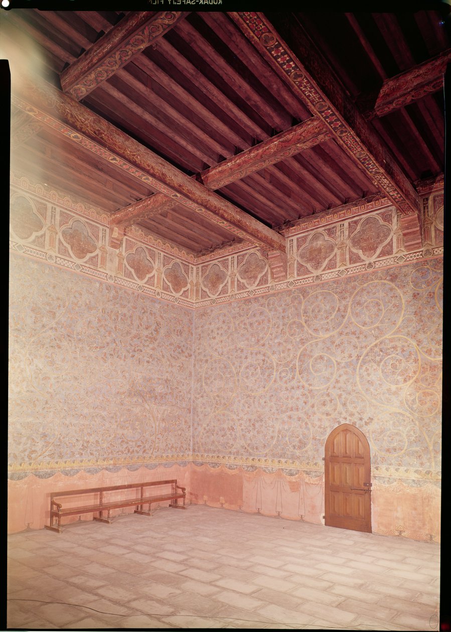 Indvendigt billede af pavens soveværelse dekoreret med blå tempera med et løvmønster, ca. 1334-62 (foto) (se også 177822) af Unbekannt Unbekannt