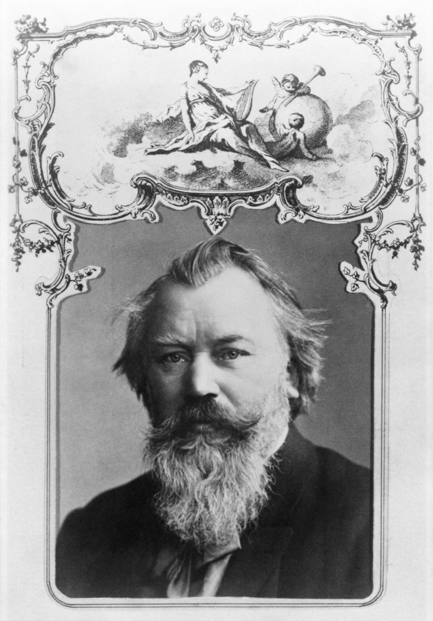 Johannes Brahms (1833-97) (bw fotosæt i en dekorativ kortomramme) af Unbekannt Unbekannt