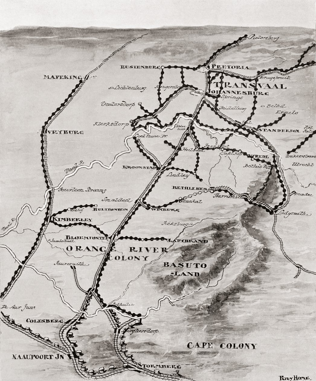 Kort over Lord Kitcheners blokhussystem i Sydafrika, 1916 af Unbekannt Unbekannt