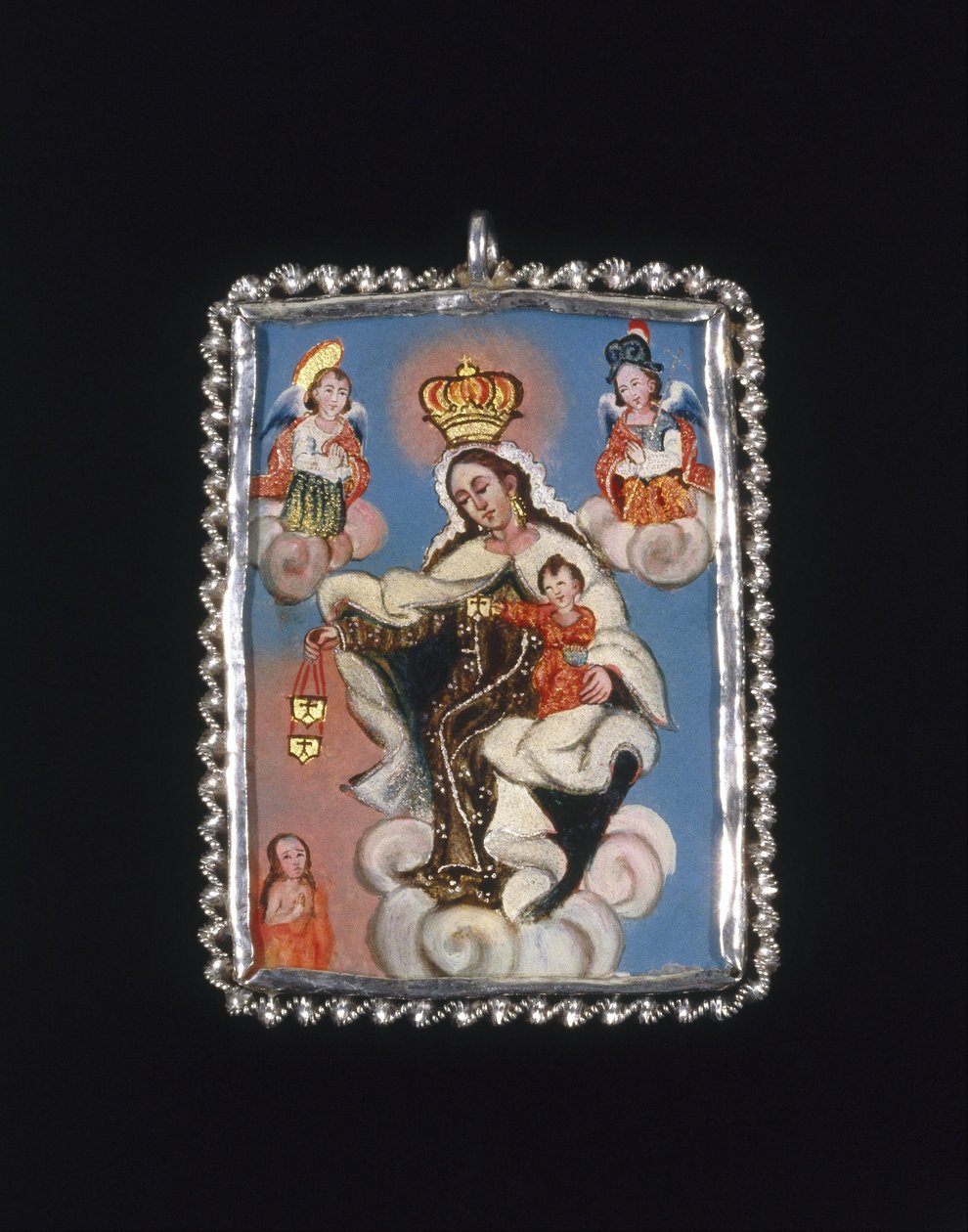 Malet medaljon i Locket Frame Recto- Our Lady of Carmel Over a Soul in Purgatory Verso- Virgin of ... af Unbekannt Unbekannt