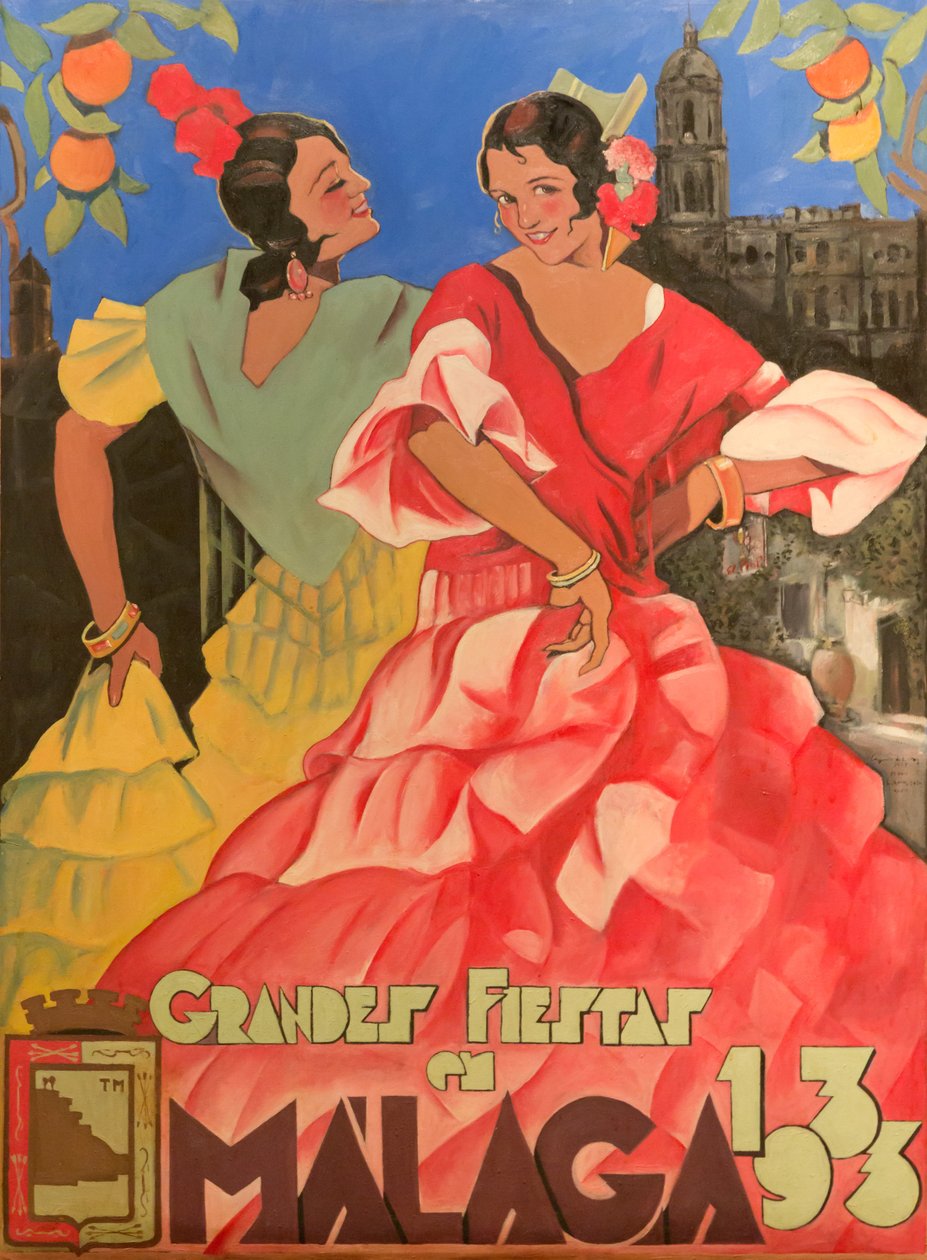 Plakat, der reklamerer for Great Festivals of Malaga 1933. af Unbekannt Unbekannt