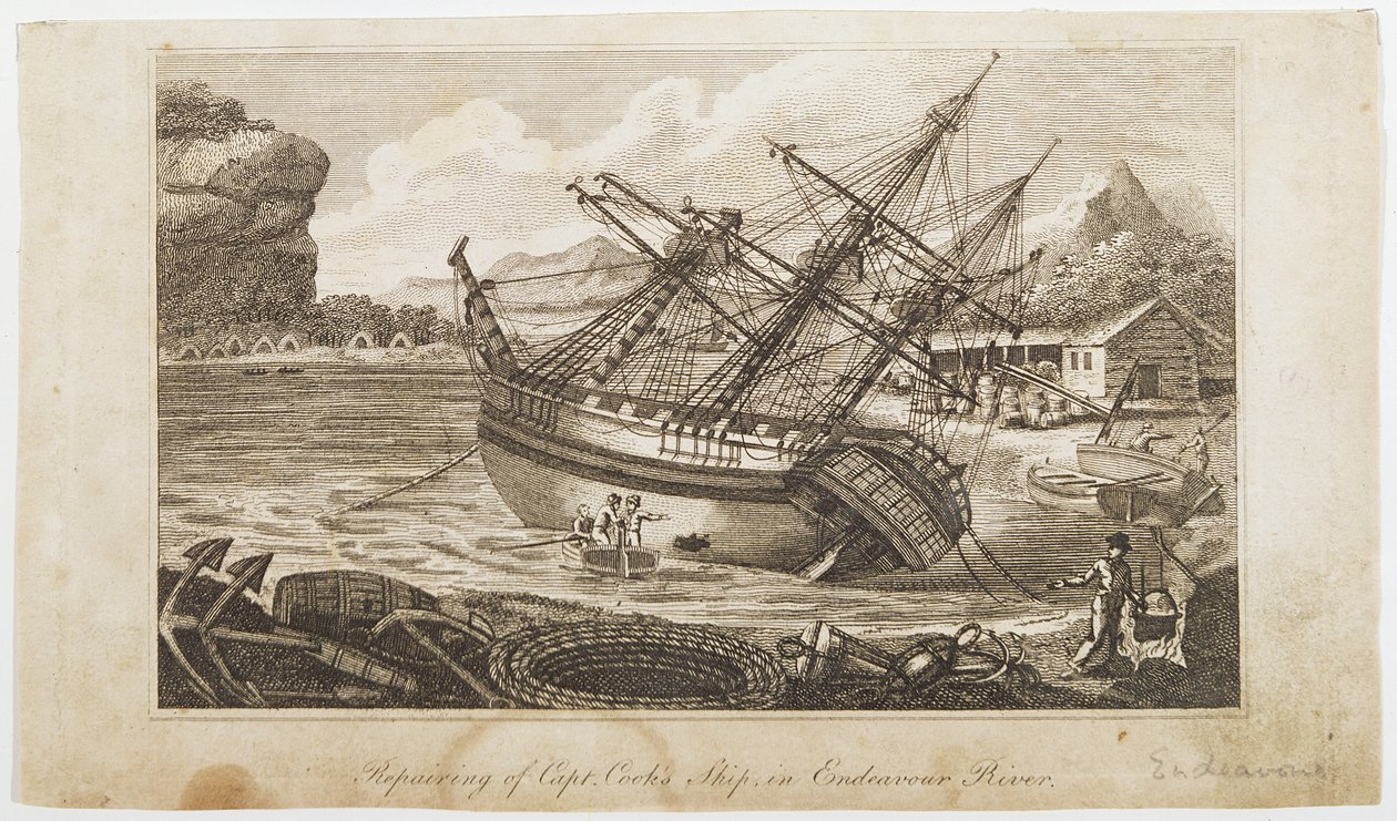 Reparation af Captain Cooks skib i Endeavour River af Unbekannt Unbekannt