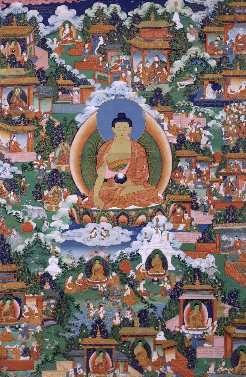 Shakyamuni Buddha med Avadana Legend Scenes af Unbekannt Unbekannt