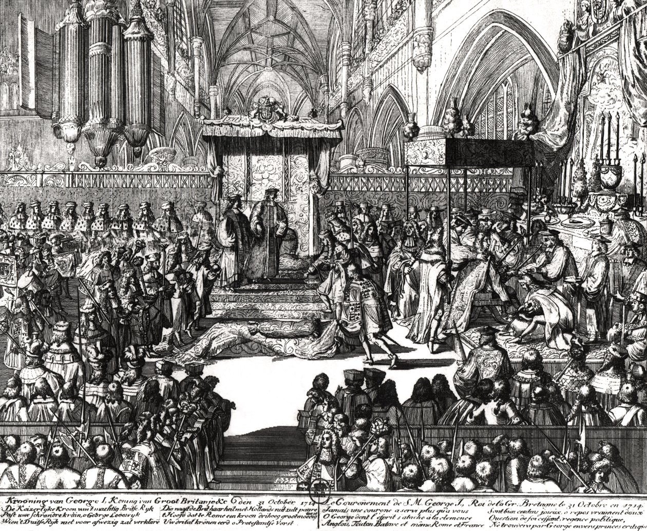 Kroningen af kong George I (1660-1727) i Westminster Abbey, 31. oktober 1714 af Unbekannt Unbekannt