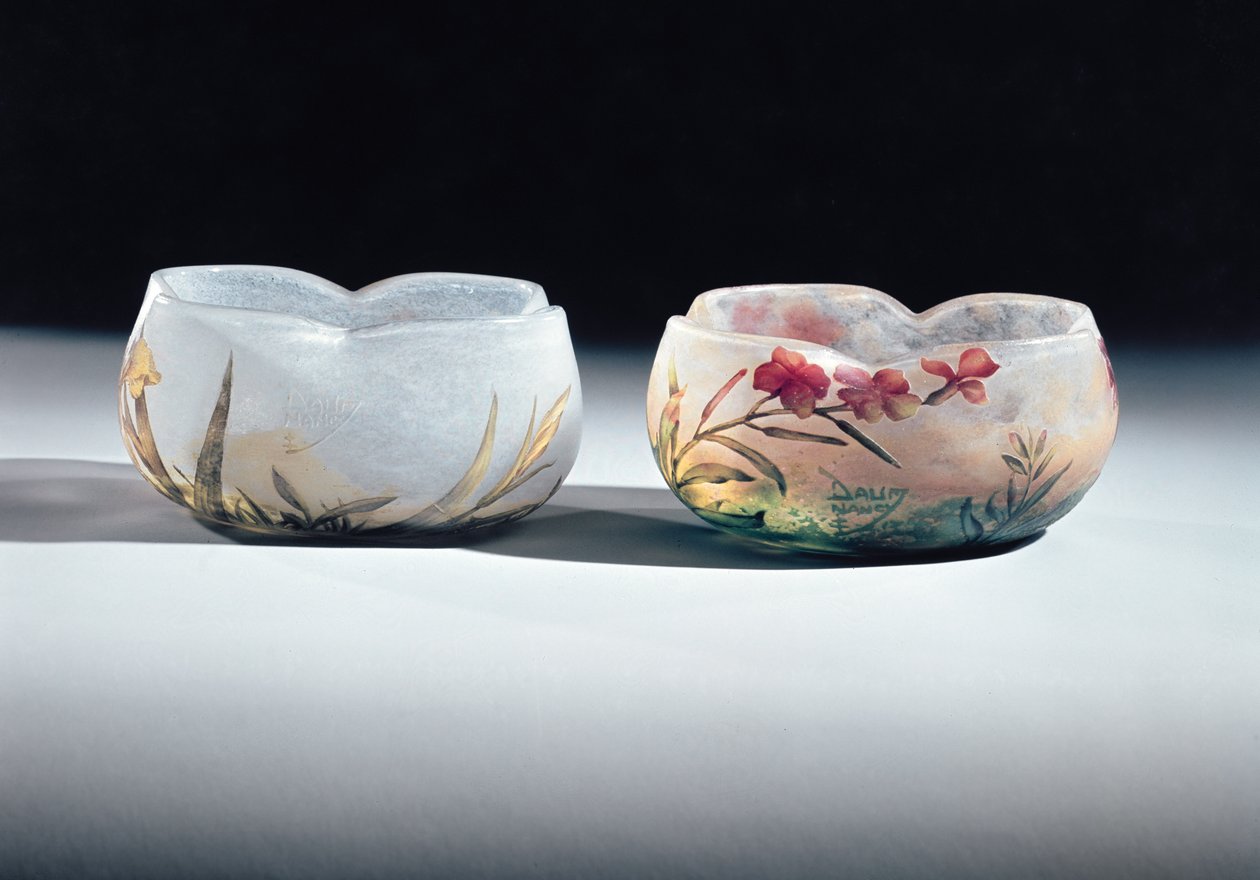 To skåle af Daum, Nancy, Frankrig, 1900-6, emaljemalet og syreætset glas af Unbekannt Unbekannt