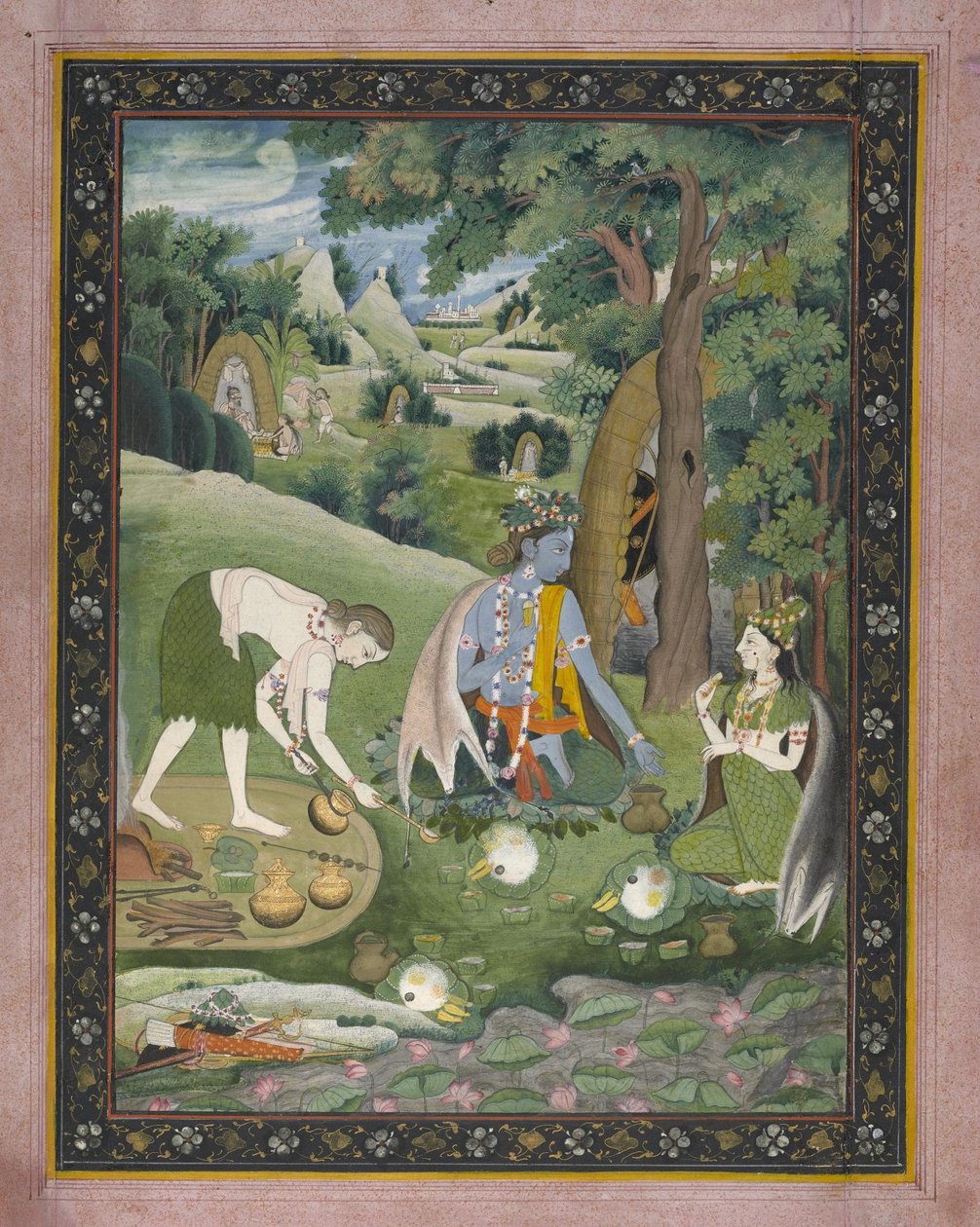 Ukendt indianer - Rama, Lakshmana og Sita laver mad og spiser i vildmarken af Unbekannt Unbekannt