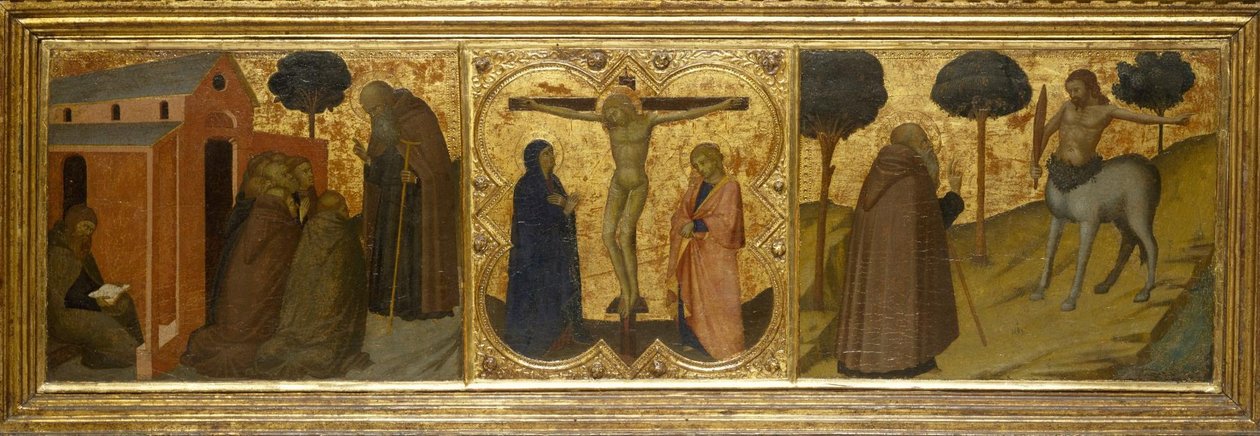 Ukendt italiensk - Sankt Anthony Abbed Prædiken; Kristus på korset med jomfruen og den hellige Johannes; Saint Anthony Abb ... af Unbekannt Unbekannt