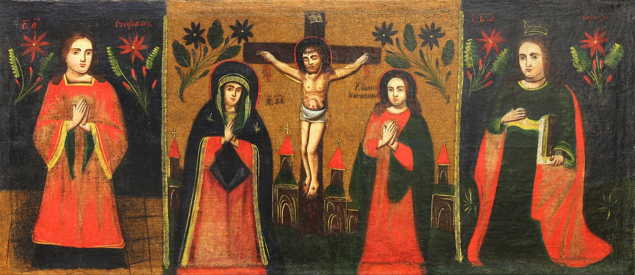 Ukendt maler - Saint Stephan; Korsfæstelse med den stående jomfru og Johannes den guddommelige; Saint Varvara af Unbekannt Unbekannt
