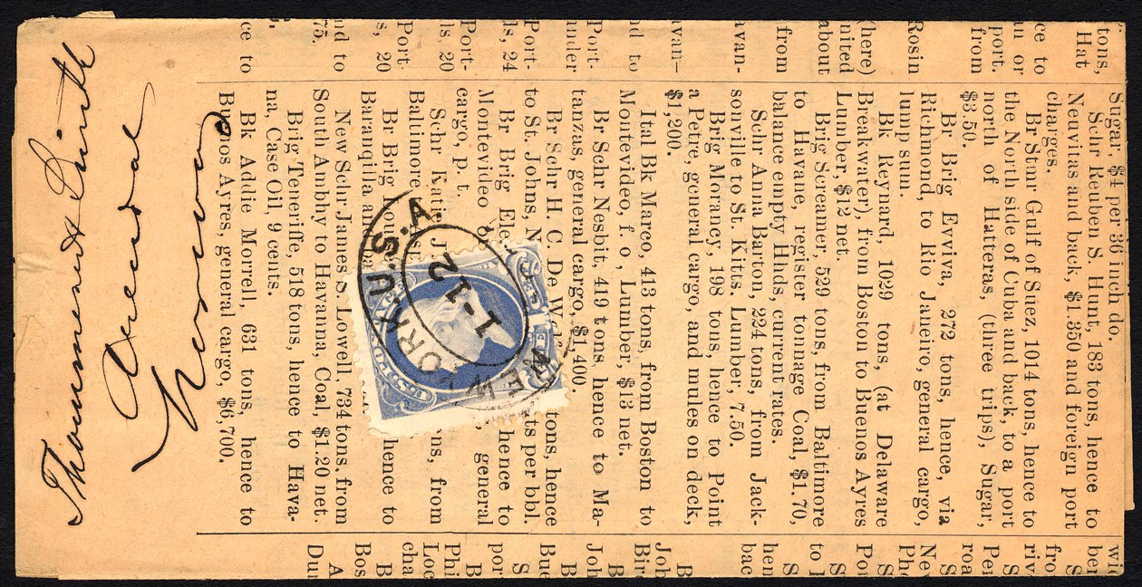 1c Franklin tryksagsprisomslag, 12. januar 1884. af Unbekannt