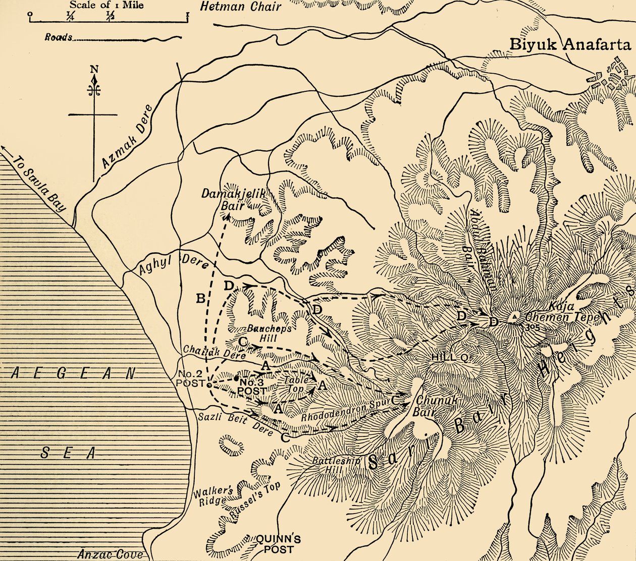ANZAC fremrykning, Gallipoli halvøen, Første Verdenskrig, 1915, c1920. af Unbekannt