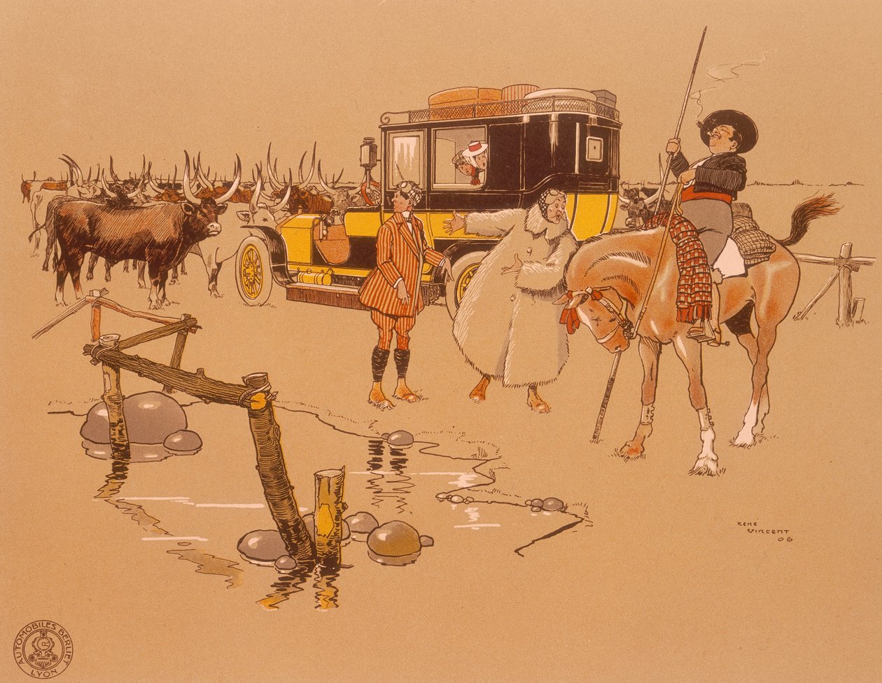 En Berliet-bil sidder fast midt mellem kvæg, 1906 af Unbekannt