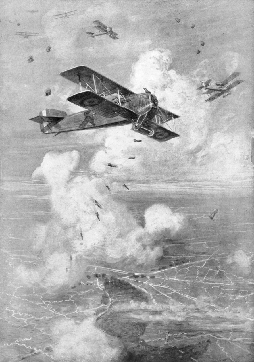 En Breguet fransk biplan bombefly i aktion, c1917 1926 af Unbekannt