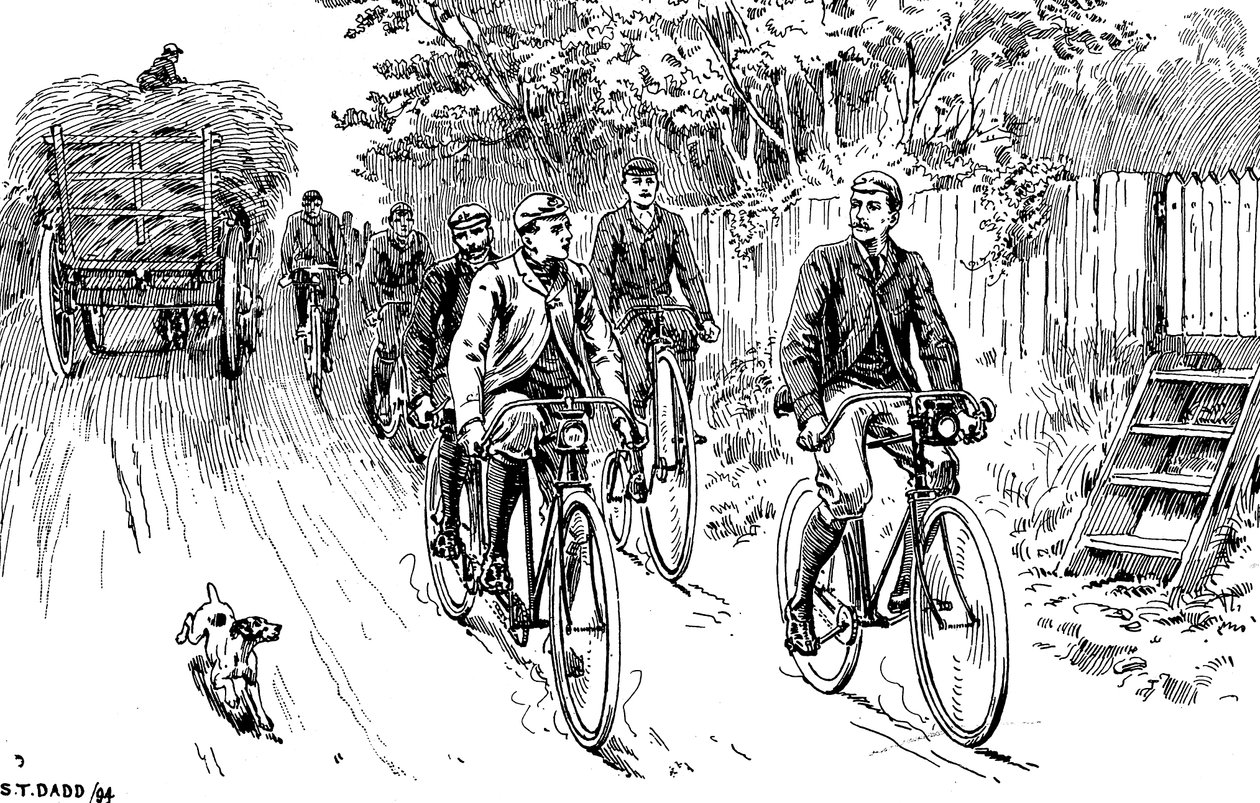 En britisk cykelklub ude på landtur, 1895 af Unbekannt