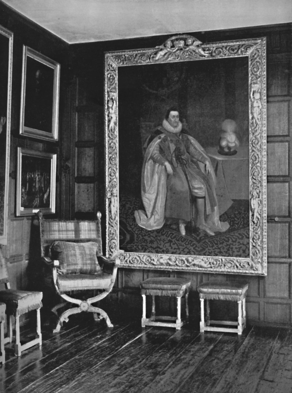 Et hjørne af Leicester Gallery, Knole. Med Portræt af James I, 1928 af Unbekannt