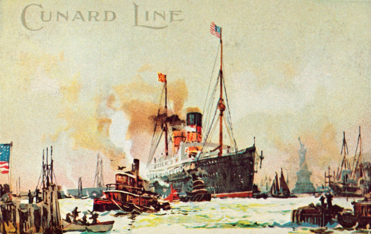 En Cunard occean liner sejler ind i North River, New York City, USA, c1900. af Unbekannt