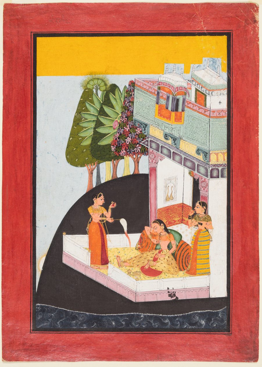 En trøstesløs dame på en terrasse med ledsagere, ca. 1730. af Unbekannt
