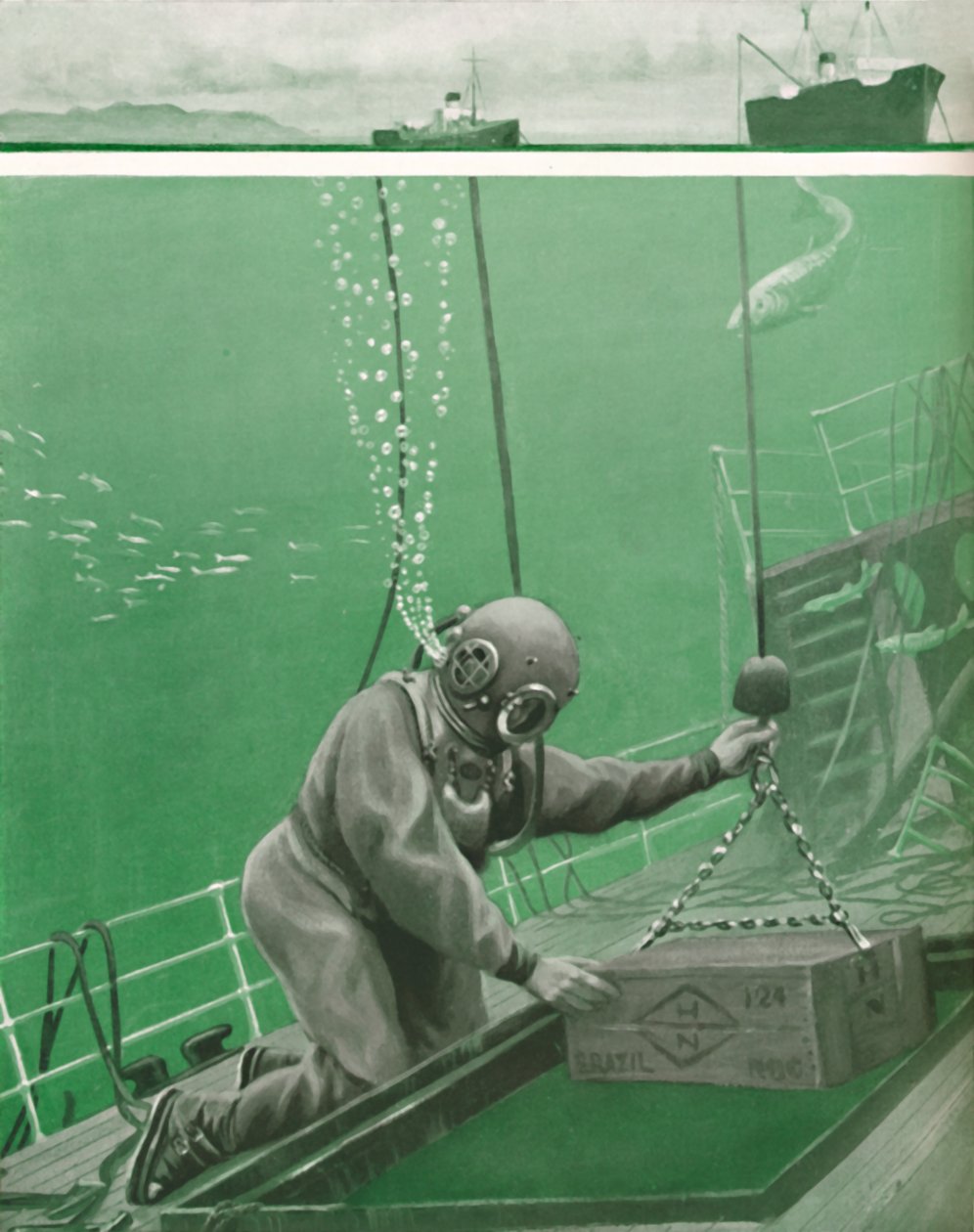 En dykker der arbejder under enormt pres, 1935 af Unbekannt