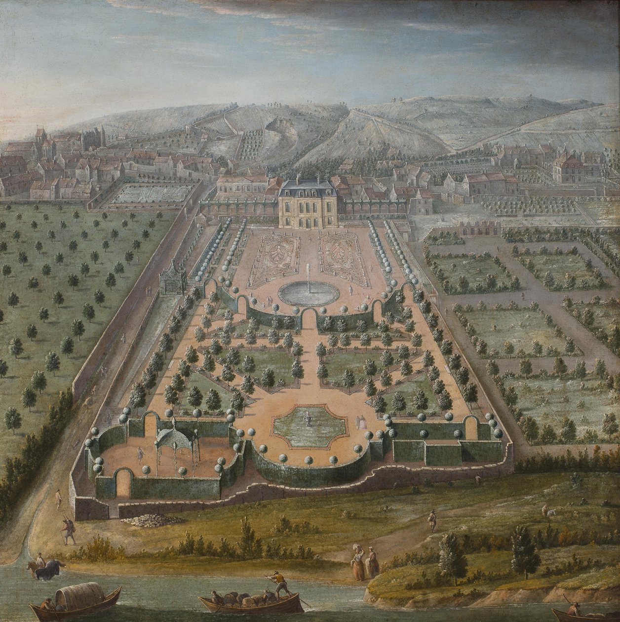 Fransk ejendom, olie på lærred, 131 x 130 cm; Fransk skole, begyndelsen af det 18. århundrede af Unbekannt