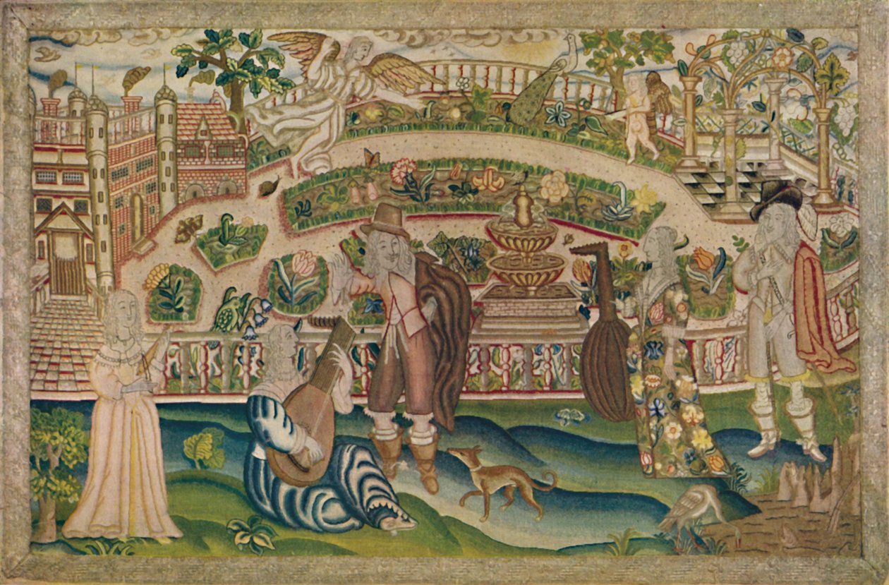 A Garden Scene - Petit-Point-billede af Charles I