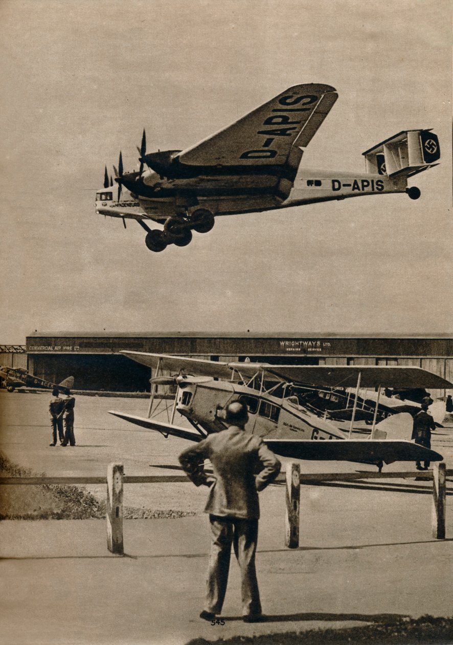 Et tysk Junkers-fly ankommer til Croydon Lufthavn, c1934 c1937 af Unbekannt