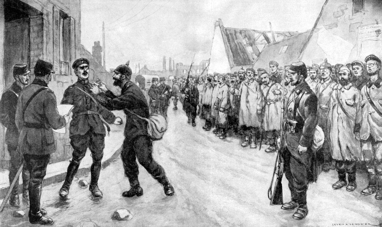 En tysk fange vover at angribe en officer, Frankrig, Første Verdenskrig, 1915 af Unbekannt