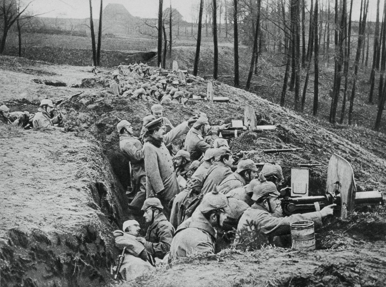 Et tysk kompagni af maskingeværer under slaget ved Darkehmen, Rusland, Første Verdenskrig, 1915 af Unbekannt