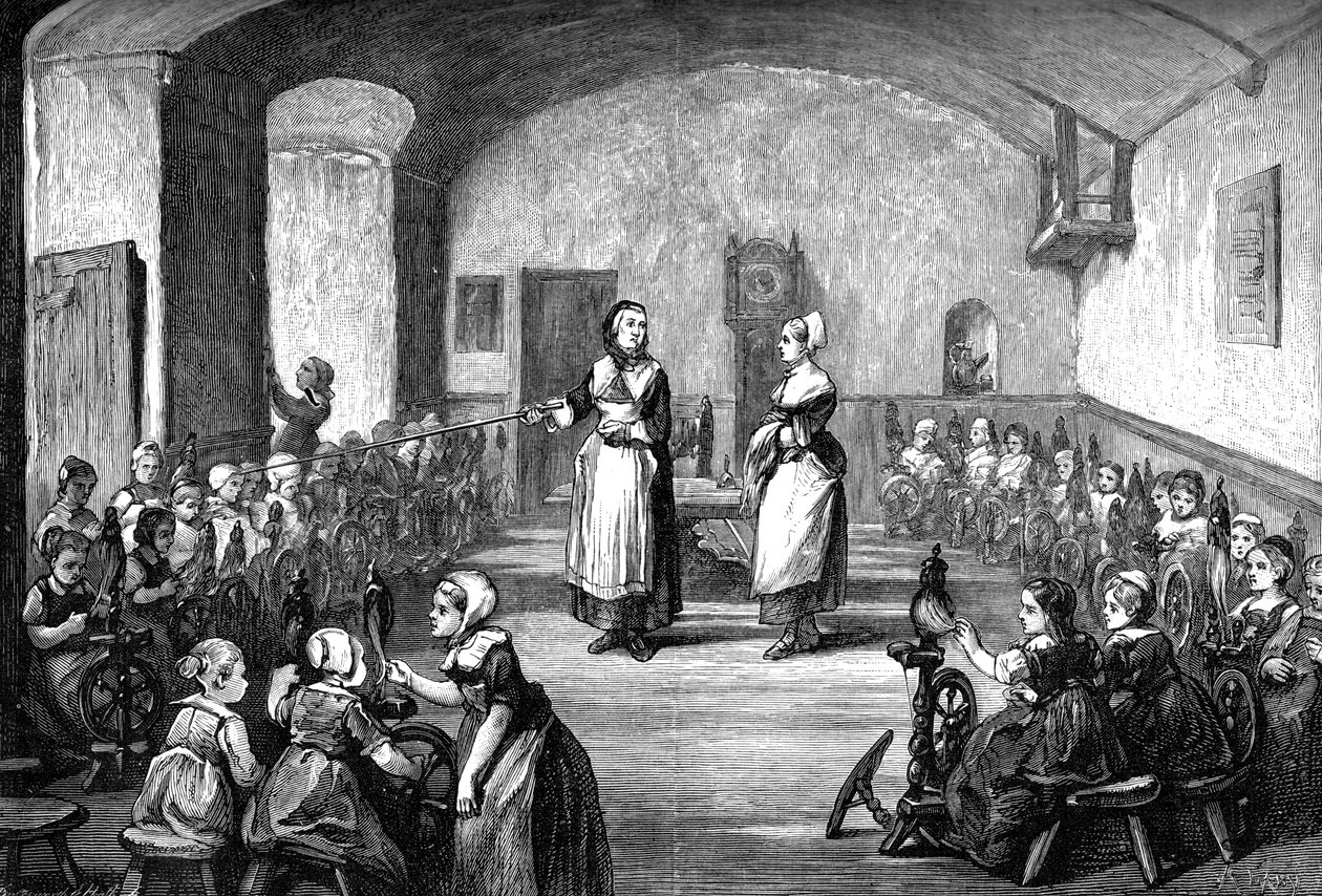 En tysk spindeskole, c1880 af Unbekannt